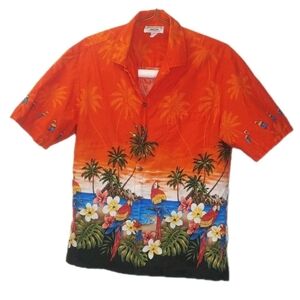 Vtg Pacific Legend Parrot Paradise Hawaiian Shirt Large Red Tropical Beach USA